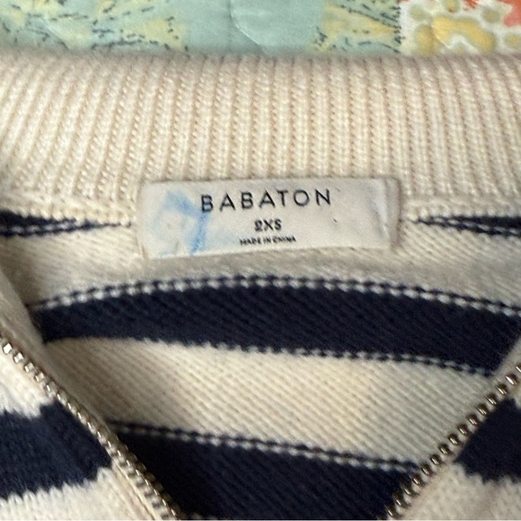 Babaton 2XS Cream and Navy Striped Merino Wool Sweater Preppy Quiet Luxury Soft - Picture 10 of 16